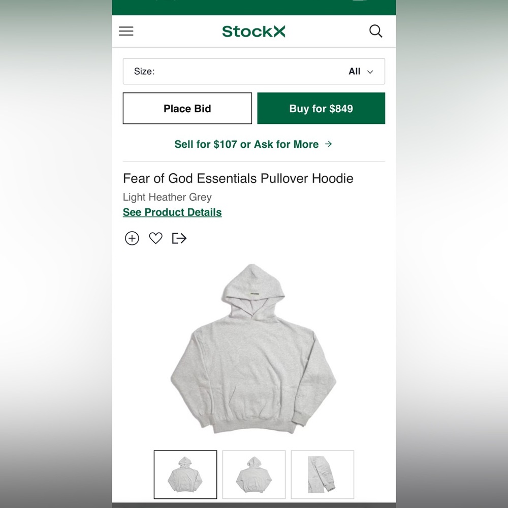 Fear of God Essentials Pullover Hoodie
Light Heather Grey